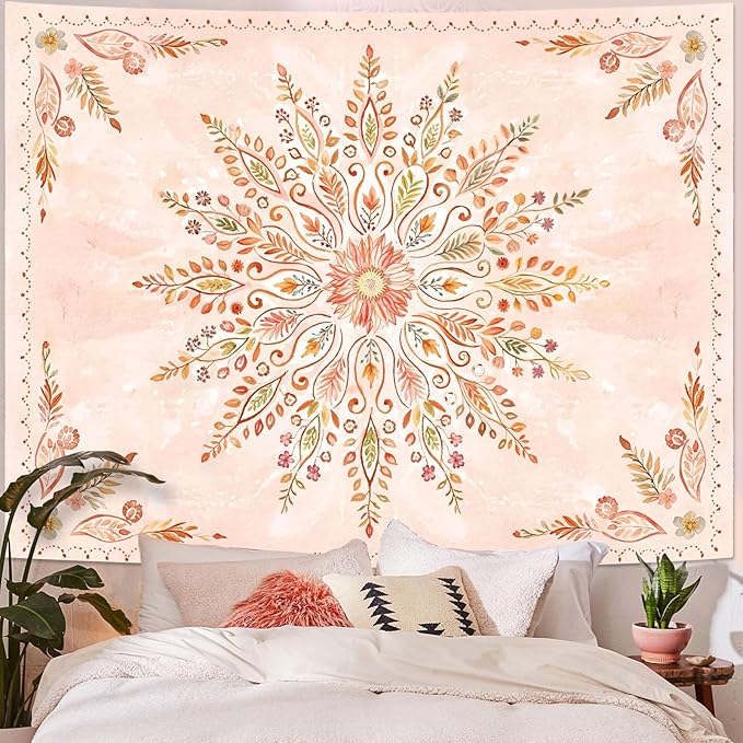 Lunerfex Floral Mandala Tapestry Boho Tapestry for Bedroom Orange Tapestries Wall Hanging Living Room Wall Art and Home Decor 44x60-Ruum Studio Home