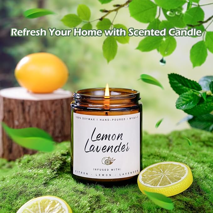 Auelife Scented Candle for Home | Lemon Lavender Candle | Aromatherapy Candles - Soy Candles for Home Scented, Gifts for Women Men, Lemon Fragrance -7oz, Single-Wick-Ruum Studio Home