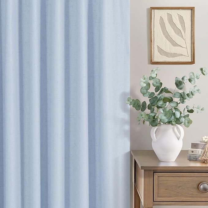 Baby Blue Curtains for Bedroom 45 Inch Length 2 Panel Linen Blackout Short Curtains for Nursery Boy Girls Bathroom Kitchen Light Bluey Unisex Black Out Drapes for Living Room Heat Cold Light Blocking-Ruum Studio Home