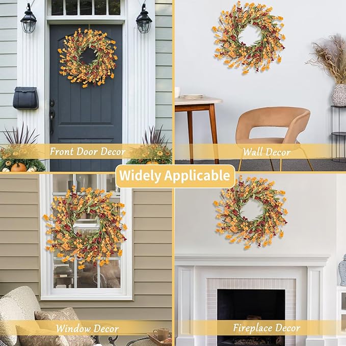 Artgar Fall Wreath, Fall Wreaths for Front Door, 24 in Fall Decor Floral Wreath, Door Wreaths for Front Door Outside All Season for Thanksgiving Home Indoor Outdoor Wall Decor (Red Orange Yellow)-Ruum Studio Home
