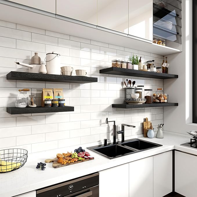 48 Inch Floating Shelves, 12 Inch Deep Floating Shelves for Wall, Floating Shelf with Invisible Brackets, Deep Shelves for Bathroom, Bedroom, Living Room, 1 Pack, Black-Ruum Studio Home