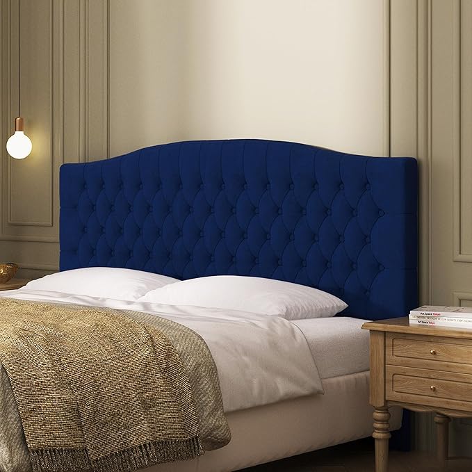 Velvet Upholstered Headboard King/Cal King Size Latest Model Wall Mount, Bed Frame Mount, Featuring High-Density Sponge Padding, Luxury Texture Easy Assembly Comfort and Style-Navy Blue-Ruum Studio Home