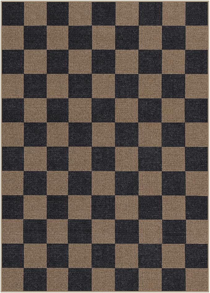 Lahome Checkered Easy Jute Living Room Rugs, 5x7 Black Dining Room Office Rug Farmhouse Washable Carpet, Checkerboard Neutral Non Slip Indoor Outdoor Carpet for Bedroom Entry Patio-Ruum Studio Home