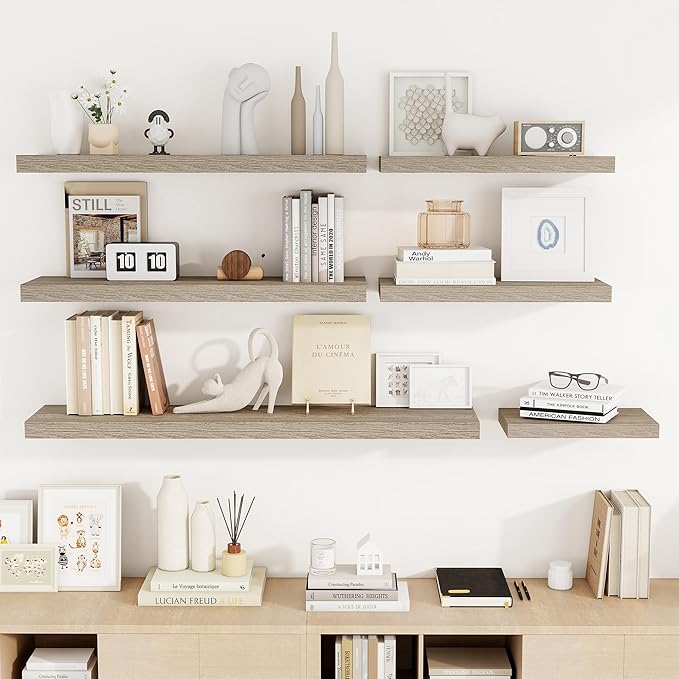 48 Inch Floating Shelves, 3D Textured Wood Grain, 48"x9.25"x1.5" Inch Deep Floating Shelves for Wall, Wooden Shelves for Bathroom, Bedroom, Living Room, Vintage Gray Oak-Ruum Studio Home