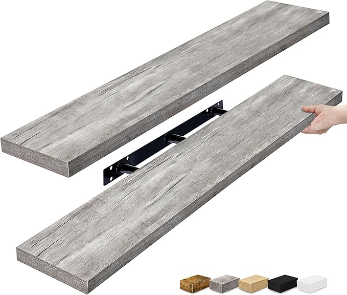Sorbus Floating Shelves for Wall - 48 Inch Long Bathroom Shelves, Wall Decor for Bedroom, Kitchen, Living Room & Book Storage - Mounted Floating Shelf with Invisible Brackets (Gray, 2 Pack)-Ruum Studio Home