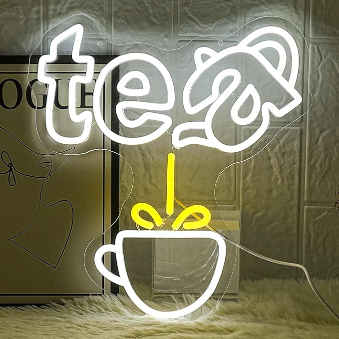 Tea Neon Sign Teapot LED Neon Light White Tea Bar Neon Sign Decor Hanging for Coffee Station, Teahouse, Restaurants, Home, Farmhouse, Kitchen Decoration-Ruum Studio Home