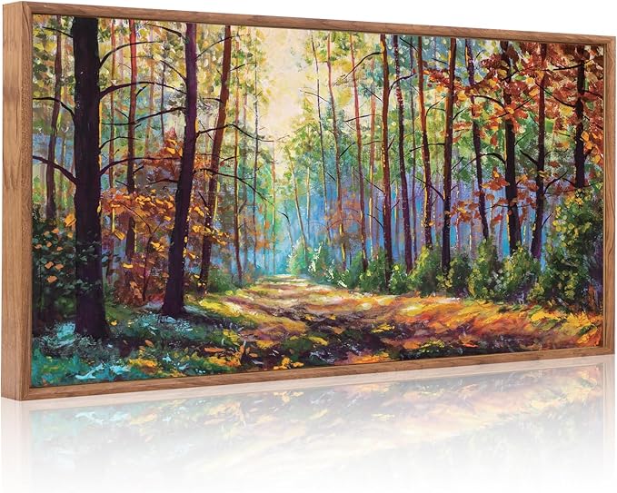 Aurlan Forest Landscape Hand Painted Framed Wall Decor(40"x20"), Large Abstract Birch Tree 3D Textured Oil Painting on Canvas Artwork, Modern Nature Plant Wall Art for Office Living Room Bedroom-Ruum Studio Home