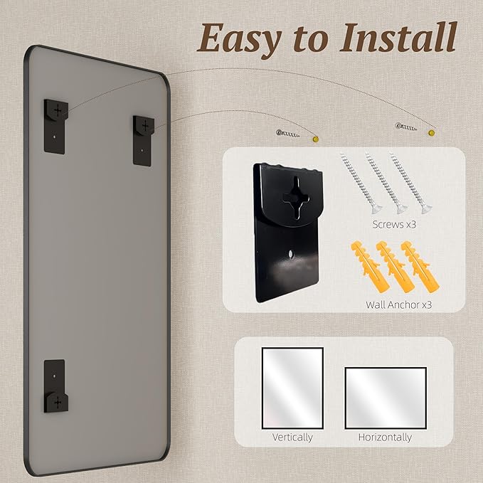 Bathroom Mirror 55" x 36", Large Rectangle Wall Mirror, Black Metal Frame Wall Mounted Mirrors for Bathroom, Vanity, Bedroom, Entryway Decor(Horizontal/Vertical)-Ruum Studio Home