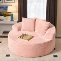 ovios 58" Oversized Round Chair Lounge Chaise Indoor, No Assembly Required, Cloud Large Circle Chair with Plush Fuax Fur, Fluffy Modern Sleeper Sofa Bed for Reading Yoga, Pink (Plush Corduroy Fabric)-Ruum Studio Home