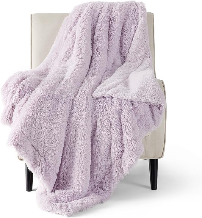 Bedsure GentleSoft Fuzzy Sherpa Faux Fur Twin Blanket Lavender Purple Cozy Gifts for Women Men, Soft Fleece Plush Warm Thick Blanket Twin Size for Bed, Room Dorm Essentials Purple Decor Gifts, 60x80-Ruum Studio Home
