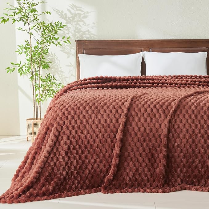 NEWCOSPLAY Super Soft Queen Blanket Coffee Premium Silky Flannel Fleece 3D Clouds Stylish Jacquard Lightweight Bed Blanket All Season Use 350GSM (Coffee, Queen(90"x90"))-Ruum Studio Home