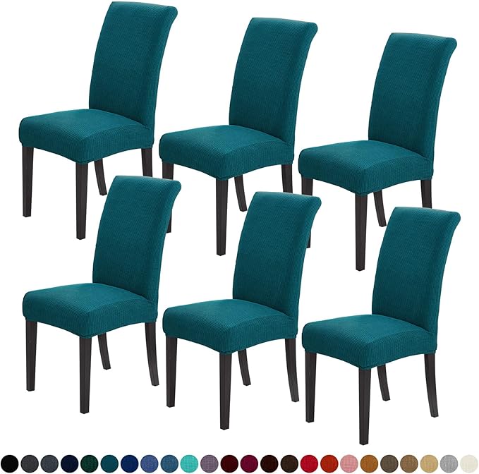 Joccun Chair Covers for Dining Room Set of 6, Dining Chair Slipcovers Stretch Dining Room Chair Covers Seat Protector,Washable Parsons Chair Cover for Home,Banquet(Peacock Blue,6 Pack)-Ruum Studio Home