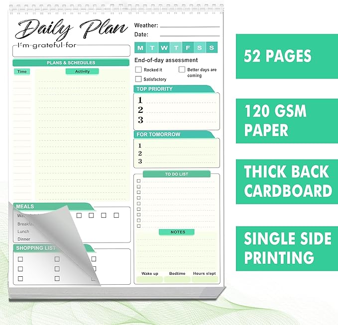 Daily Plan Notepad, 52 Sheets 8.5" X 11.5" Daily for To-Do Lists, Habit Tracking, Academic Scheduling, and Productivity Goals - Perfect for Work, Home, and Office Organization - Turquoise Style-Ruum Studio Home