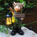 Solar Garden Decor Statues: Handmade Resin Statue with LED Light,Highland Cow Figurine Outdoor Garden Decor Unique Gifts for Women, Mom, Grandma (Green cow1)-Ruum Studio Home