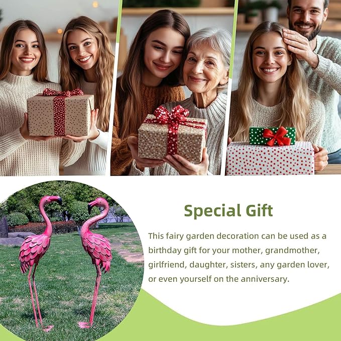 YOUKI Metal Yard Art Flamingo Decor Pink Flamingos for Yard Garden Statues Red Flamingo Yard Art Outdoor Sculptures for Outside Home Patio Lawn Ornaments Backyard Decor, Set of 2-Ruum Studio Home