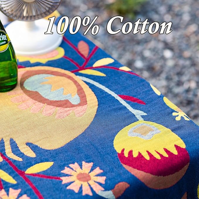 Snycler Boho Throw Blanket for Bed, 100% Organic Cotton Muslin Soft Throw-Blue Boho Floral Farmhouse Rustic Spring Summer Fall Decor Blanket for Couch Sofa Quilt and Gift, 60" x 80"-Ruum Studio Home
