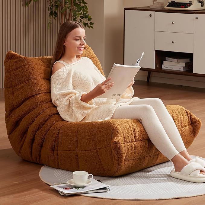 Bean Bag Chairs for Adults Giant Bean Bag Chair Memory Foam BeanBag Chair Big Bean Bag Sofa with Filler Faux Fur Fireside Beanbags Lazy Sofa for Living Room Bedroom Dorm Office (Brown Teddy)-Ruum Studio Home