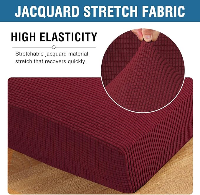H.VERSAILTEX Super Stretch Individual Seat Cushion Covers - Sofa & Couch Cushion Slipcover Sets - Thick Jacquard Textured Twill Fabric (3 Piece XL Sofa Cushion Covers, Burgundy Red)-Ruum Studio Home