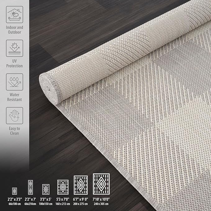 CAMILSON Outdoor Rug - Modern Area Rugs for Indoor and Outdoor Patios, Kitchen and Hallway mats - Easy Cleaning Non Shedding Washable Outside Carpet (5x7, Buffalo - Grey/White)-Ruum Studio Home