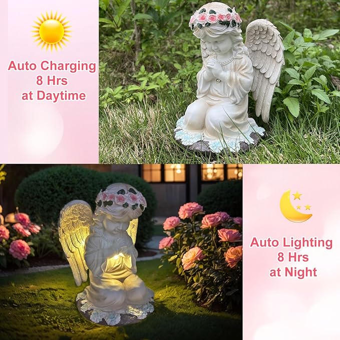 YODY Solar Garden Statues Outdoor Decor- Yard Decorations for Patio, Balcony, Backyard, Lawn Ornaments - Angel Figurines with LED Light- Unique Birthday House Warming Gifts for Women, Mom, Grandma-Ruum Studio Home