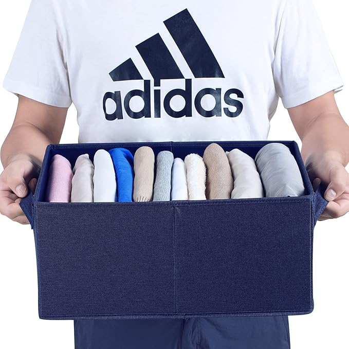 HOONEX Foldable Storage Bins with Lids, Pack of 2, Storage Boxes with 2 Carrying Handles and Heavy Cardboard, 16.5" L x 11.8" W x 7.5" H for Shoes, Clothes, Blue-Ruum Studio Home