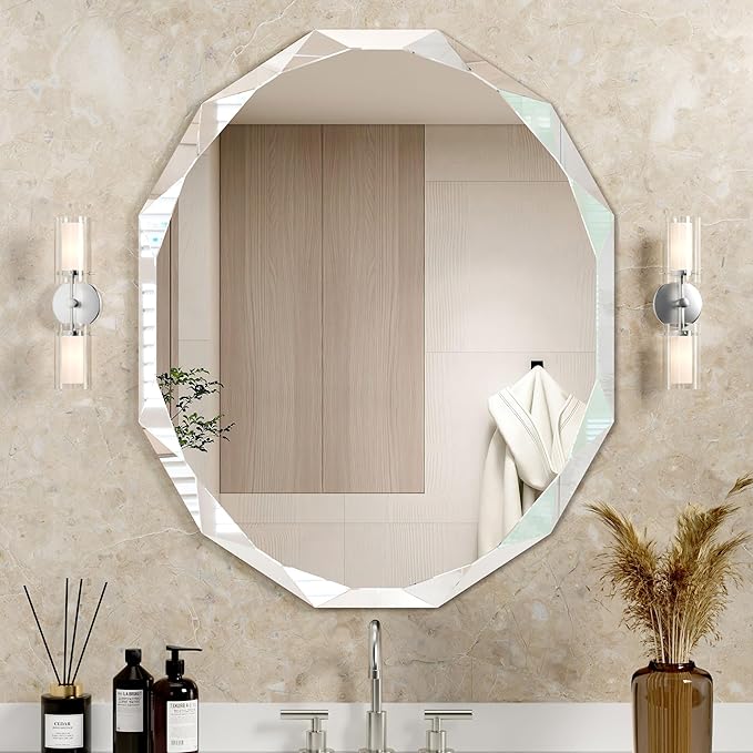 Bathroom Mirrors for Over Sink, Round Frameless Mirrors for Wall, 30x36 Inch Beveled Bathroom Mirror, Bathroom Vanity Circle Mirror for Bedroom Living Room Entryway Home Decor-Ruum Studio Home