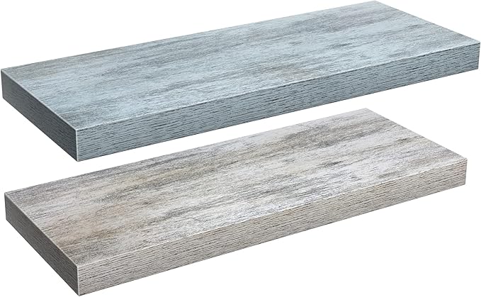 Sorbus Floating Shelves - 2 Pack 16 Inch Rustic & Blue Wall Shelves for Bedroom, Kitchen, Living Room, Bathroom Shelves, Home Decor, Office - Floating Shelf for Trophy, Books, Frames, Toilet Paper-Ruum Studio Home