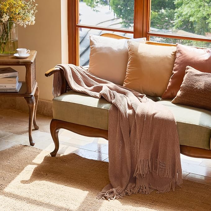 lifein Pink Throw Blanket for Couch, Soft Boho Decor Bed Throw,Cozy Chenille Knitted Small Farmhouse Lightweight Throw for Spring(Pink,50 * 60")-Ruum Studio Home
