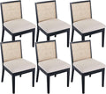 VESCASA Upholstered Dining Chairs with Square Rattan Back, Armless Padded Linen Cushion Dining Chairs with Wood Legs for Dining Room, Kitchen, Set of 6, Black Frame-Ruum Studio Home