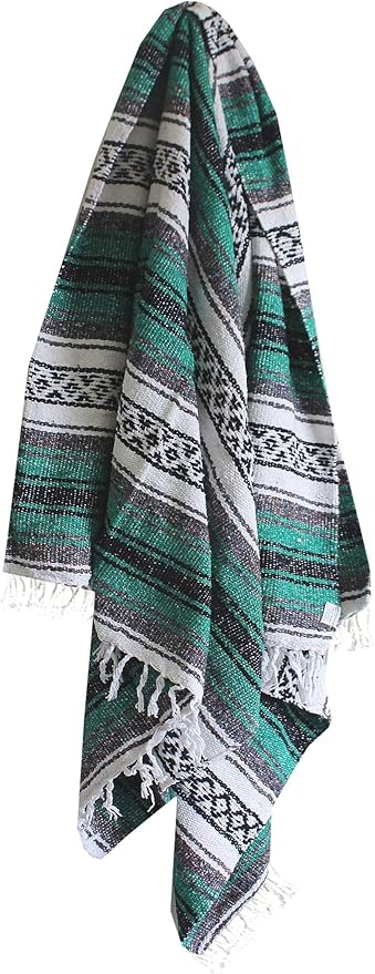 Del Mex Classic Mexican Blanket, Large Authentic Woven Falsa Throw (70"x50"), Artisan Southwest Décor for Beach, Yoga, Outdoors (Teal)-Ruum Studio Home