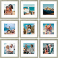 Vittanly 12x12 Picture Frames Set of 9, Shatter Resistant Plexiglass, Display 8x8 Pictures with Mat or 12x12 without Mat, Photo Frames for Wall Mount, Engineered Wood, Driftwood-Ruum Studio Home