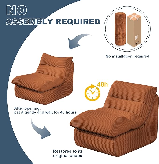 Misolant Bean Bag Chairs，Big Corduroy Fabric Sofa Bean Bag Chair for Adults and Teens with High-Resilience Sponge, Non-Slip Base Floor Lounge Sofa for Home, Living Room, Bedroom, Gaming Brown-Ruum Studio Home