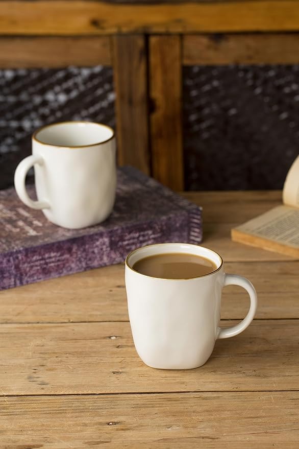 famiware Coffee Mugs Set of 4, Ocean Square 13oz Coffee Cup Set with Handle for Cocoa, Milk, Hot Chocolate, Tea, Water, Stoneware Cups for Kitchen, Microwave and Dishwasher Safe, Vanilla White-Ruum Studio Home