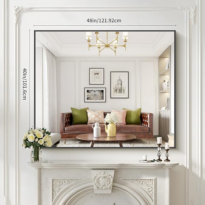 40x48inch Black Bathroom Mirror, Black Rectangle Mirror with Frame, Large Rectangular Wall Mirrors for Bathroom, Living Room, Hair Salon, Big Farmhouse Mirror Hang Horizontal/Vertical-Ruum Studio Home