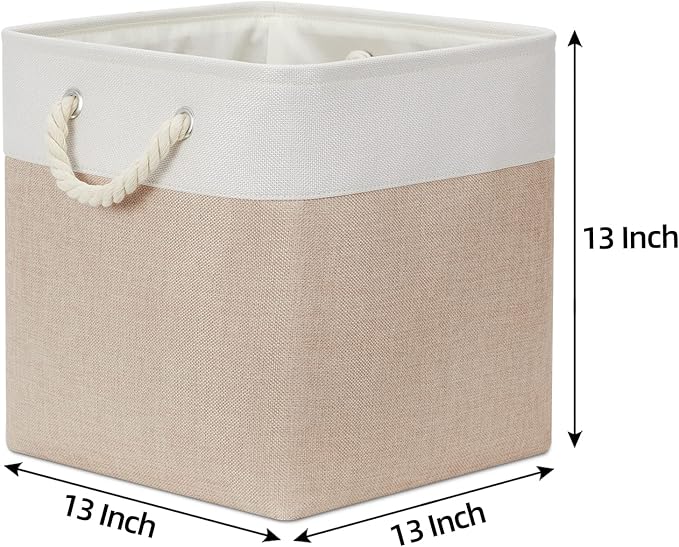 Bidtakay Fabric Storage Baskets for Organizing Beige 13 Inch Collapsible Square Baskets 3 Pack Organization Bins Large Cube Storage Bins Closet Baskets for Shelves Clothes-Ruum Studio Home