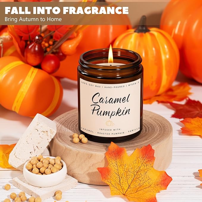 Auelife Fall Candle, Caramel Pumpkin Scented Candle – Fall Soy Candles for Home, Cozy Autumn Aromatherapy Candles, Sweet Pumpkin & Caramel Fragrance | Gift for Women, Home Décor-Ruum Studio Home