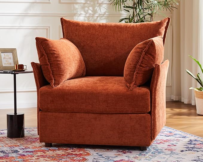 Terracotta Oversized Accent Chair, Upholstered Modern Sofa Chair with Removable Backrest & Detachable Cover, 24.5" Deep Seat Large Reading Armchair-Ruum Studio Home
