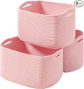 Storage Baskets for Organizing Shelves, Pink Basket for Nursery, Woven Cotton Rope Baskets for Storage, Towel Basket for Bathroom, 15"x11"x9.5", 3 Packs, Light Pink-Ruum Studio Home