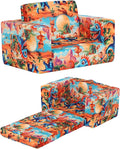 Toddler Chair Kids Couch, 2-in-1 Toddler Soft Sherpa Couch Fold Out Armchair with Removable Cover, Convertible Reading Chair Toddler Sofa for Kids, Orange Dinosaur-Ruum Studio Home