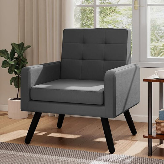 Kromax Mid-Century Modern Accent Chair for Living Room, 496 Lb. Weight Capacity, Dual Armrests, Comfy Extra Large Seat, Timeless Style Perfect for Reading & Relaxing, Dark Grey-Ruum Studio Home