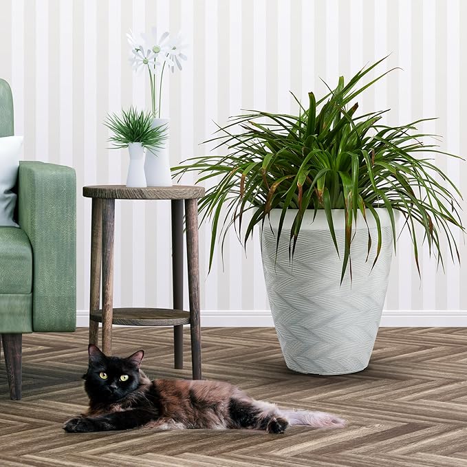 Worth Garden 2-Pack 16" Large Round Planter - Weave Pattern Lightweight Plastic Plant Pot 16" x 17.5" for Indoor Outdoor Use - Decorative Containers for Front Porch Home Yard Deck Patio - White-Ruum Studio Home