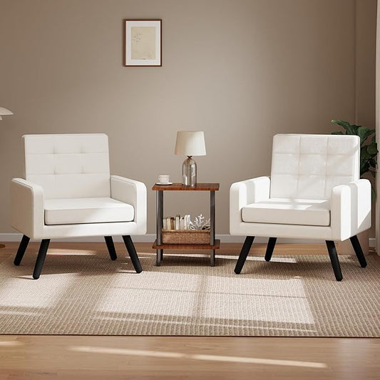 Kromax Mid-Century Modern Accent Chair Set of 2 for Living Room, 496 Lb. Weight Capacity, Dual Armrests, Comfy Extra Large Seat, Timeless Style Perfect for Reading & Relaxing, Beige-Ruum Studio Home