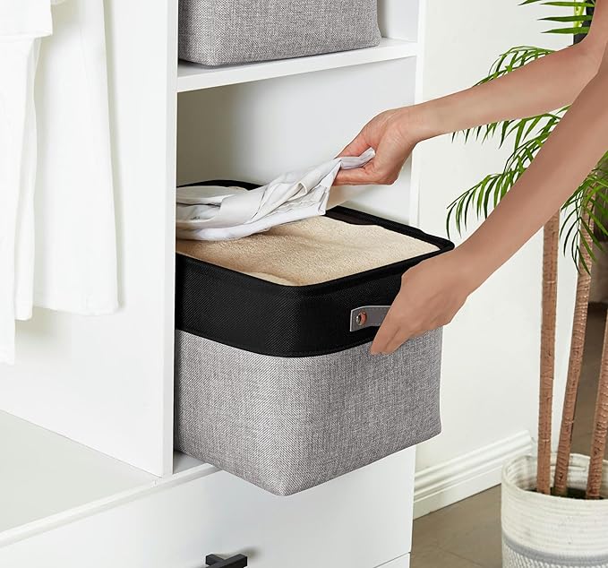 DECOMOMO Storage Baskets for Shelves - Fabric Closet Organizers and Storage Bins, Perfect Baskets for Organizing Closet Toys Nursery (Grey and Black, Large - 3 Pack)-Ruum Studio Home