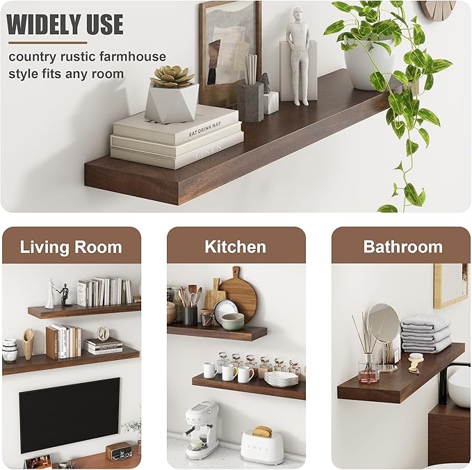 Floating Shelves for Wall, USA-Sourced Walnut Wood 55 Inch Long Wall Shelves, Natural Wooden Wall Mounted Picture Ledge Shelf, Nursery Book Storage Shelf Kids Bookshelf, Display Shelf for Bathroom-Ruum Studio Home