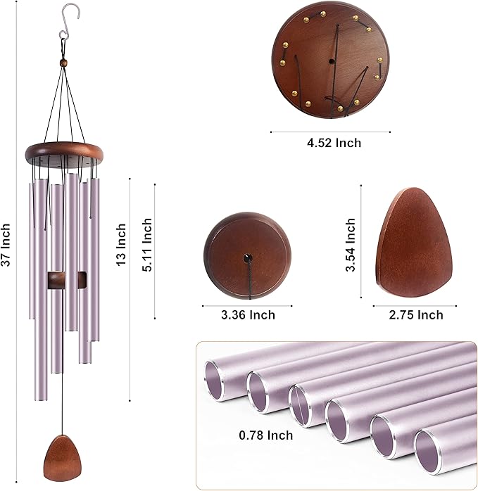 Large Aluminium Wind Chimes 37 Inches to Create a Zen Atmosphere Suitable for Outdoor, Garden, Patio Decoration. Classic Wind Chimes with Wind Catcher Suitable as A Gift for Unisex(Purple)-Ruum Studio Home