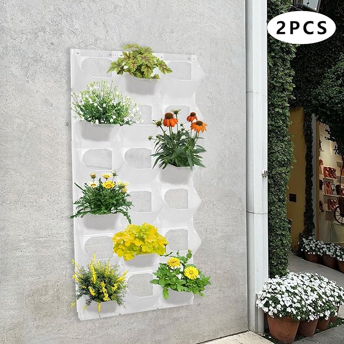 12Pieces 3-Pot Wall Planter Vertical Garden Plant Walls Wall Mounted Vertical Planter with Water-Storage Layer Stackable Wall-Mounted Flower Pot for Gardens, Balconies 180.78lbs Total Capacity (White)-Ruum Studio Home