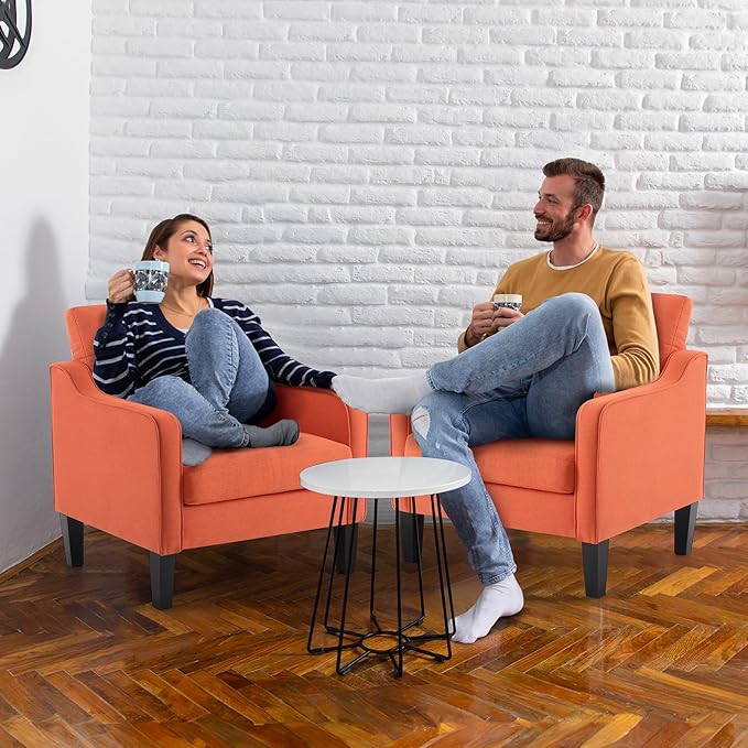 VINGLI Accent Chairs Set of 2 Living Room Chairs Burnt Orange Reading Chair for Bedroom Scooped Arm Chair Mid Century Modern Accent Chairs Upholstered Comfy Chair for Apartment, Waiting Room-Ruum Studio Home
