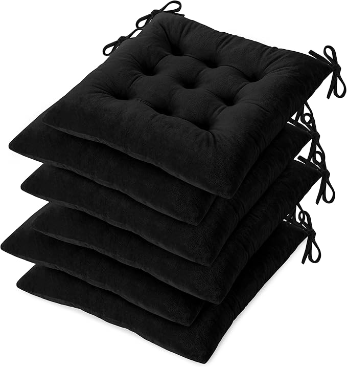 OVOV Chair Cushions for Dining Chairs Set of 6 Tufted Indoor Chair Pads with Ties Soft Square Seat Cushions for Kitchen Chairs 15.5"x15.5",Black-Ruum Studio Home