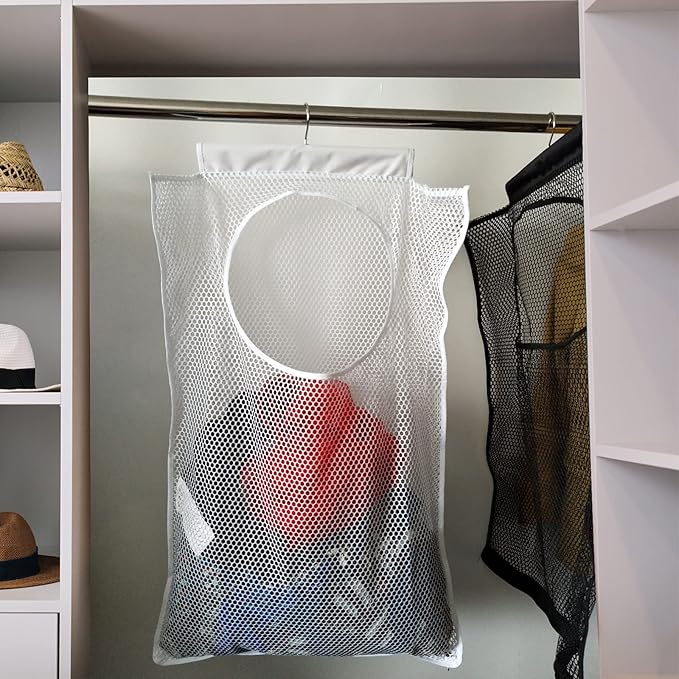 Hanging Mesh Laundry Hamper (30in*20in*2in) Large Dirty Clothes Bag, Can Be Used Behind The Door & Closet & Caravan& Bathroom (White)-Ruum Studio Home