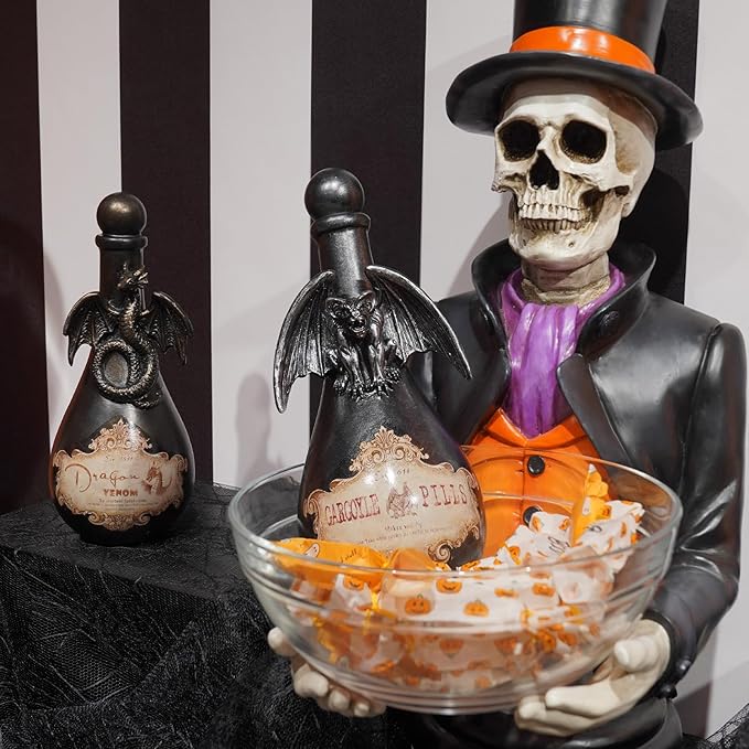 Braxio Halloween Home Decor Potion Bottles - Resin Black Bad Dragon Halloween Potion Bottles Gothic Decor Decorative Bottles Room Decor Aesthetic for Day of The Dead 4.25 * 4.25 * 9.5 Inch-Ruum Studio Home